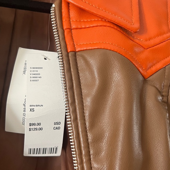silence + noise Orange Faux Leather Bomber with Tan Trim - Picture 2 of 4